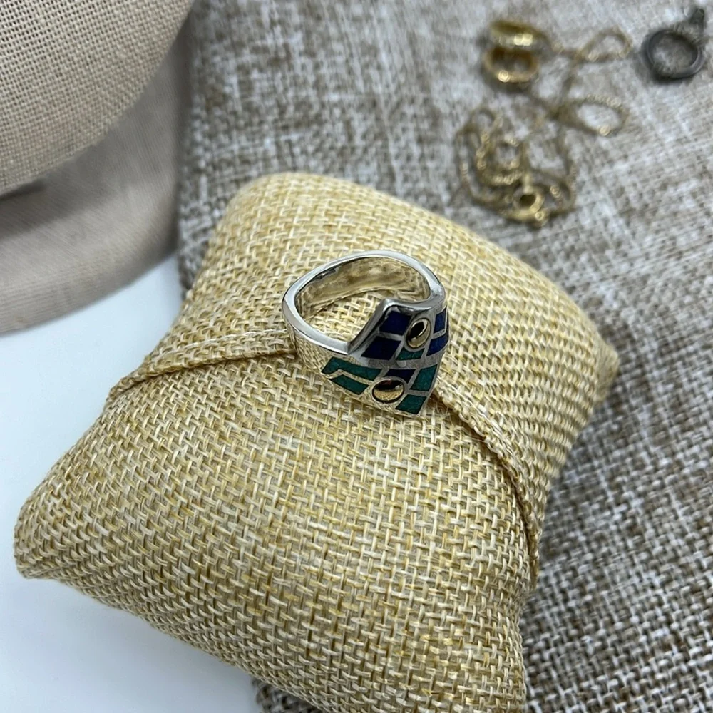 ๐ Vintage CCO Coleman Turquoise Lapis Ring - Silver, 14K, Size 7 - Picture 10 of 15